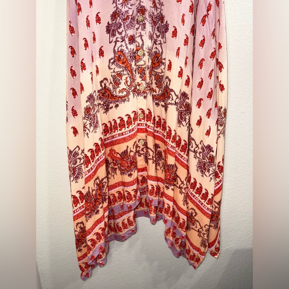 Angie Boho Paisley Midi Skirt Pink Rayon Hanky Hem Festival Y2K Chic- Large - Picture 5 of 7